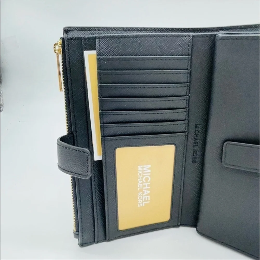 Michael Kors Large Double Zip Wallet Wristlet Black Leather
